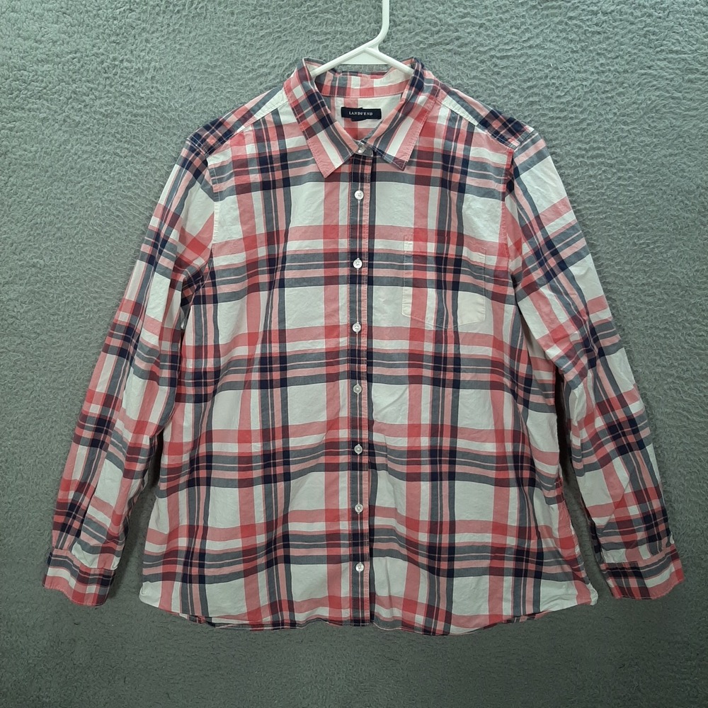 Lands End Shirt Womens 18‎ Multicolor Plaid Outdoors Preppy Cabincore Lumberjane